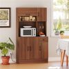Multifunctional Kitchen Cupboard with Adjustable Shelves, Stemware Rack & Drawer, Anti-Toppling Design