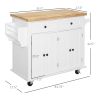 Rolling Kitchen Cart, White, Wood Top, Spice/Towel Rack, Storage Drawers, Movable Dining Room Trolley