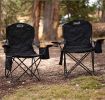 Portable Quad Camping Chair with 4-Can Cooler, Cushioned Seat & Back with Side Pockets & Cup Holder, Carry Bag Included