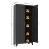 71'' 2 Shapely Doors Cabinet, Metal Storage Cabinet with Doors and Adjustable Shelves, for Bedroom, Living Room, Kitchen(Black)