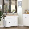 Rolling Kitchen Cart, White, Wood Top, Spice/Towel Rack, Storage Drawers, Movable Dining Room Trolley