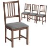 Set of 4 Dining Chairs, Upholstered Dining Room Chairs with Rubberwood Legs and Slat Backrest for Kitchen, Gray
