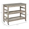 Rolling Kitchen Cart, Gray, with Stainless Steel Countertop, Bottom Shelf, Slotted Middle Shelf, 4 Castor Wheels
