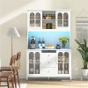 73 Inch White Kitchen Pantry Cabinet with Customizable LED Lights & Built-in Charging Station (USB/Type-C/AC Outlets)