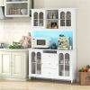 73 Inch White Kitchen Pantry Cabinet with Customizable LED Lights & Built-in Charging Station (USB/Type-C/AC Outlets)