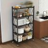 5-Tier Foldable Storage Rack with Wheels Multi-Purpose Metal Organizer for Kitchen Garage Laundry Room No Assembly Required Mobile Storage Shelf