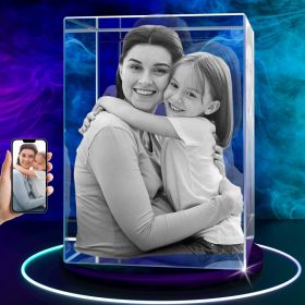 3D Crystal Photo Cube, Personalized Gifts For Father, Dad, Mom, Women, Her, Couple, Custom Gifts With Your Own Photo, 3D Laser Engraved Glass Picture, (Option: Small)