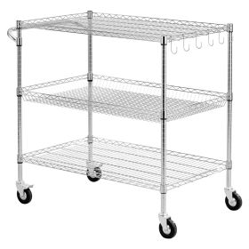 Kitchen Utility Cart, 3 Tier Heavy Duty Adjustable Wire Storage Rack, Commercial Steel Rolling Service Trolley on Wheels, Work Table with Handle Bar (Default: Default)