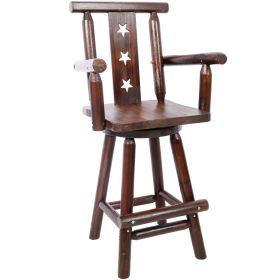 Rustic Bar Stool - Fir Wood Construction, Chair withDecorative Star Backrest, Footrest,Wide Armrest, Rustic Kitchen Stool (Color: as Pic)