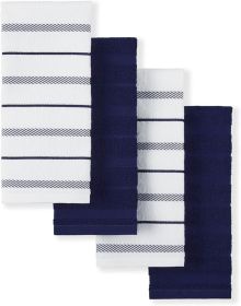 Albany Kitchen Towel 4-Pack Set, Cobalt Blue/White, 16"x26" (Material: Cotton)