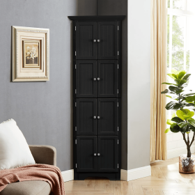 Tall Storage Cabinet with Doors and 4 Shelves for Living Room, Kitchen, Office, Bedroom, Bathroom, Modern, Black (Color: as Pic)