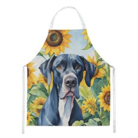 Great Dane in Sunflowers Apron Cooking Kitchen Server Baking Crafts Gardening for Adult Women Men, Unisex, Large, Multicolor (Default: Default)