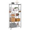 5-Tier Foldable Storage Shelf, 32W x 14D x 72H Inch Folding Metal Rack Shelving Unit, No Assembly Organizer Shelf with 5 Wheels & 4 Hooks for Pantry