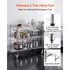 Kitchen Utility Cart, 3 Tier Heavy Duty Adjustable Wire Storage Rack, Commercial Steel Rolling Service Trolley on Wheels, Work Table with Handle Bar